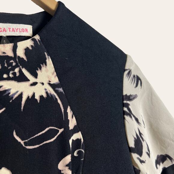 Rebecca Taylor Runway Artisanal Floral Print Blocked A-Line Silk Dress Size 6 - Picture 3 of 8